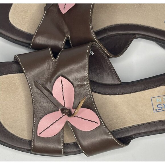 Dockers Sandals W sz 8.5 Brown Slide Pink Flower Detail Leather Shoes - Picture 8 of 11